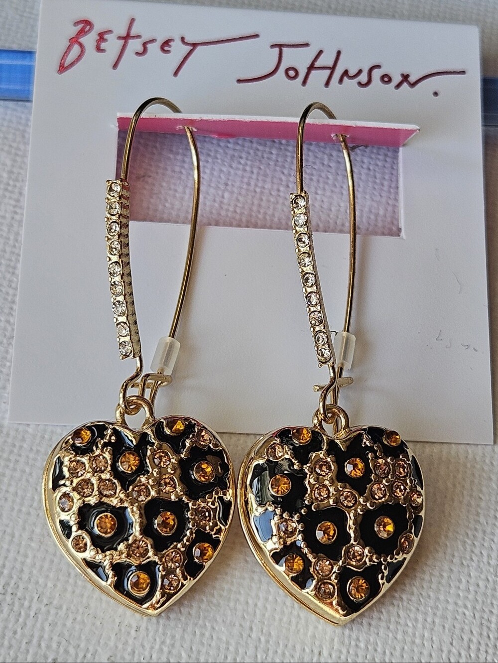 Betsey Johnson Heart With Crystals  Earrings